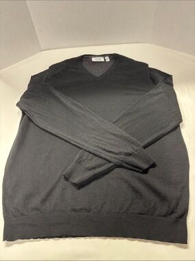 Calvin Klein Men’s Black V-Neck Pullover Merino Wool Sweater